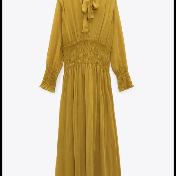 Mustard Elastic Waist Tie Dress - Picture 3 of 4